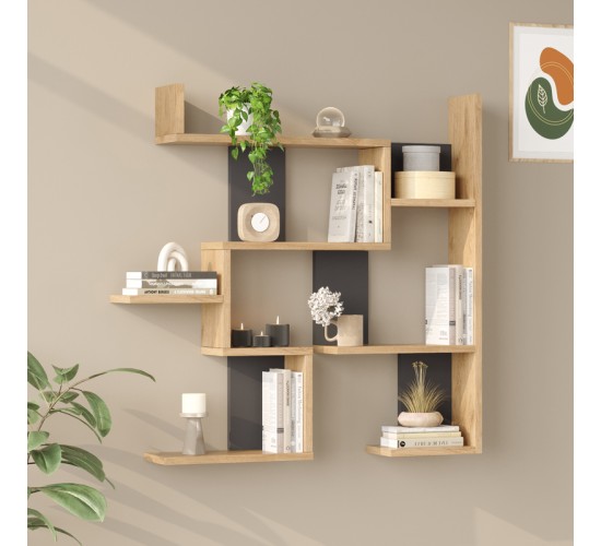 Ραφιέρα τοίχου Maze oak με ανθρακί 93,3x14,5x90εκ Υλικό: 18mm Melamine Particleboard 176-000240