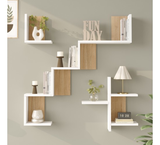 Ραφιέρα τοίχου Verso λευκό με oak 99,4x14,5x103εκ Υλικό: 18mm Melamine Particleboard 176-000241