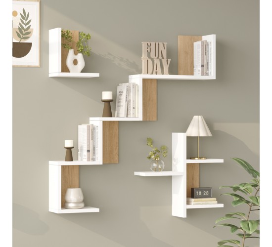 Ραφιέρα τοίχου Verso λευκό με oak 99,4x14,5x103εκ Υλικό: 18mm Melamine Particleboard 176-000241