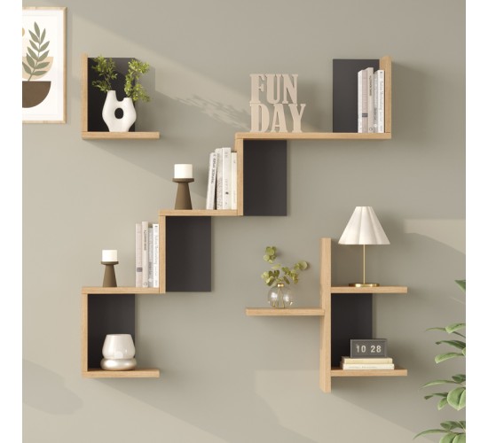 Ραφιέρα τοίχου Verso oak με ανθρακί 99,4x14,5x103εκ Υλικό: 18mm Melamine Particleboard 176-000242