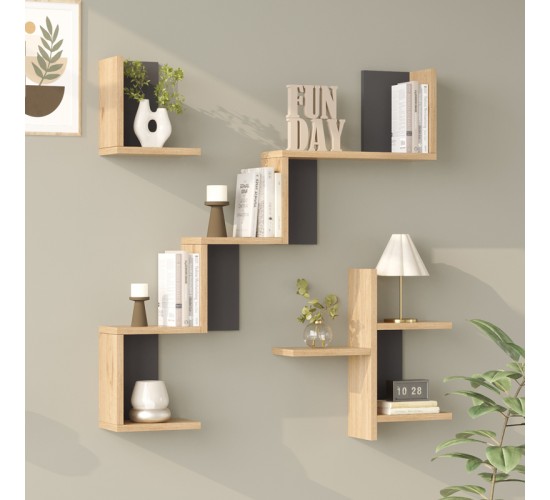 Ραφιέρα τοίχου Verso oak με ανθρακί 99,4x14,5x103εκ Υλικό: 18mm Melamine Particleboard 176-000242