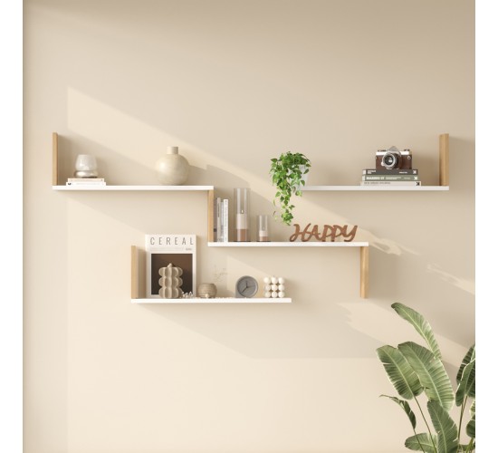 Ραφιέρα τοίχου Flear λευκό με oak 179x14,5x76,2εκ Υλικό: 18mm Melamine Particleboard 176-000243