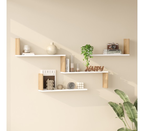 Ραφιέρα τοίχου Flear λευκό με oak 179x14,5x76,2εκ Υλικό: 18mm Melamine Particleboard 176-000243