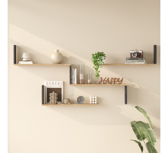 Ραφιέρα τοίχου Flear oak με ανθρακί 179x14,5x76,2εκ Υλικό: 18mm Melamine Particleboard 176-000244