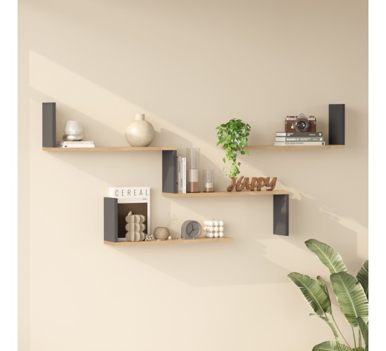 Ραφιέρα τοίχου Flear oak με ανθρακί 179x14,5x76,2εκ Υλικό: 18mm Melamine Particleboard 176-000244