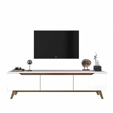 Έπιπλο τηλεόρασης Kasandra λευκό-καρυδί 180x35x48,5εκ Υλικό: CLIPBOARD 18MM WITH MELAMINE 182-000008