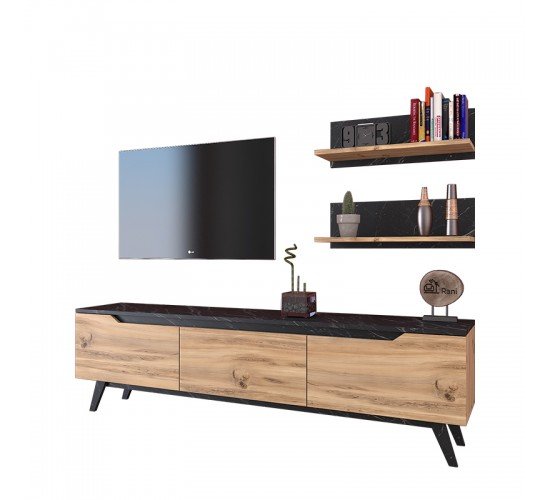 Σύνθετο σαλονιού Kasia pakoworld oak-μαύρο μαρμάρου 180x35x48,5εκ