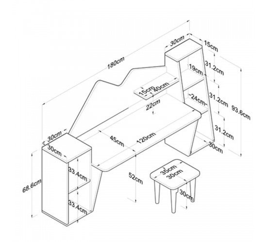 Σετ γραφείου παιδικό Bubble 3 τεμ καρυδί-λευκό 180x45x93.5εκ Υλικό: CLIPBOARD 18MM WITH MELAMINE 182-000029