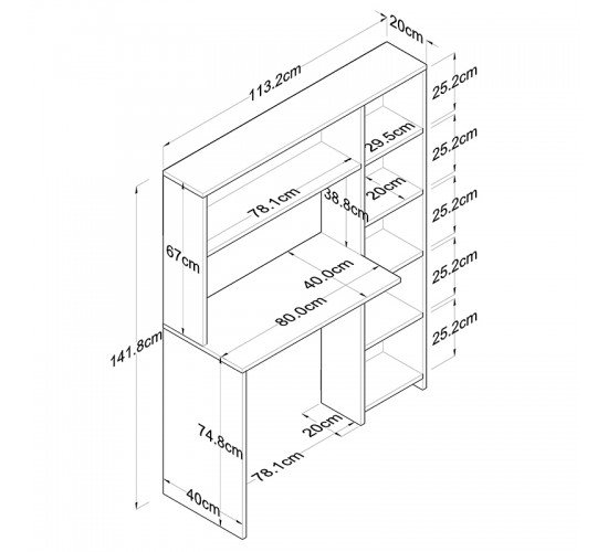 Γραφείο εργασίας-ραφιέρα Janson λευκό 113x40x142εκ Υλικό: CLIPBOARD WITH MELAMINE 18mm 182-000033