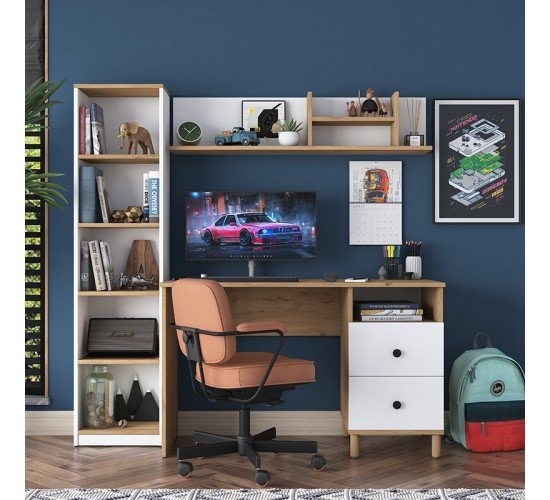 Γραφείο με βιβλιοθήκη Goldie λευκό-φυσικό 160x50x161.8εκ Υλικό: CLIPBOARD 18MM WITH MELAMINE 18mm 182-000059 Γραφείο με βιβλιοθήκη Goldie λευκό-φυσικό 160x50x161.8εκ Υλικό: CLIPBOARD 18MM WITH MELAMINE 18mm 182-000059
