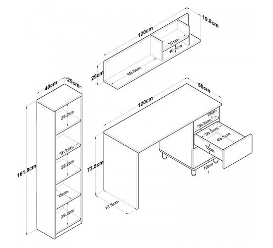 Γραφείο με βιβλιοθήκη Goldie λευκό-φυσικό 160x50x161.8εκ Υλικό: CLIPBOARD 18MM WITH MELAMINE 18mm 182-000059