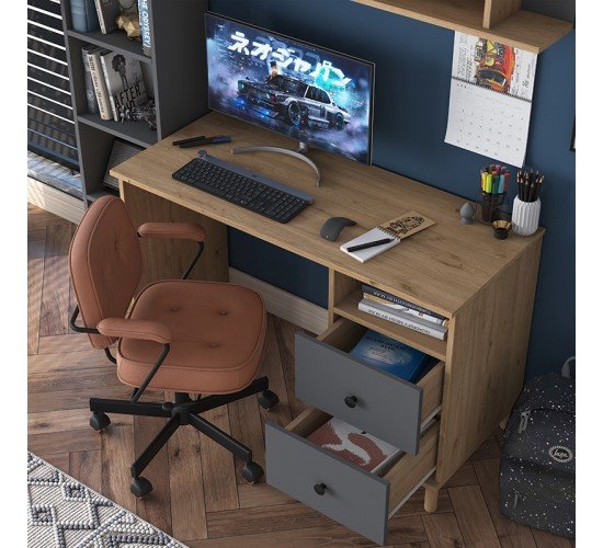 Γραφείο με βιβλιοθήκη Goldie ανθρακί-φυσικό 160x50x161.8εκ Υλικό: CLIPBOARD 18MM WITH MELAMINE 18mm 182-000060 Γραφείο με βιβλιοθήκη Goldie ανθρακί-φυσικό 160x50x161.8εκ Υλικό: CLIPBOARD 18MM WITH MELAMINE 18mm 182-000060