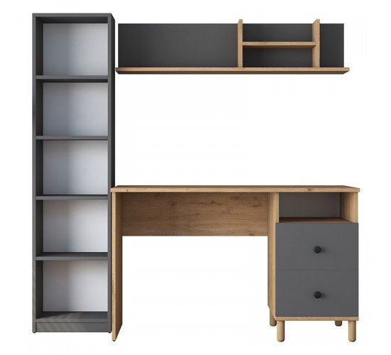 Γραφείο με βιβλιοθήκη Goldie ανθρακί-φυσικό 160x50x161.8εκ Υλικό: CLIPBOARD 18MM WITH MELAMINE 18mm 182-000060 Γραφείο με βιβλιοθήκη Goldie ανθρακί-φυσικό 160x50x161.8εκ Υλικό: CLIPBOARD 18MM WITH MELAMINE 18mm 182-000060