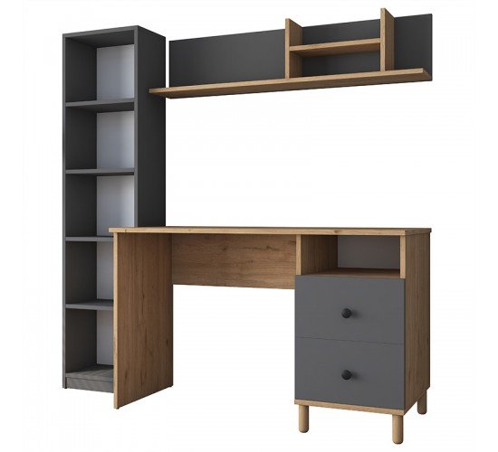 Γραφείο με βιβλιοθήκη Goldie ανθρακί-φυσικό 160x50x161.8εκ Υλικό: CLIPBOARD 18MM WITH MELAMINE 18mm 182-000060 Γραφείο με βιβλιοθήκη Goldie ανθρακί-φυσικό 160x50x161.8εκ Υλικό: CLIPBOARD 18MM WITH MELAMINE 18mm 182-000060