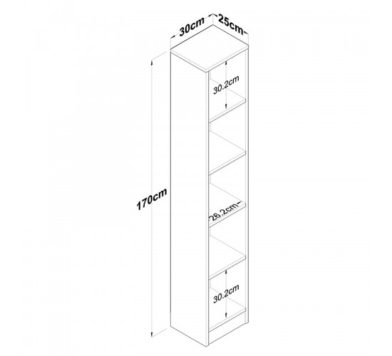 Βιβλιοθήκη Goldie φυσικό-λευκό 30x25x170εκ Υλικό: CLIPBOARD 18MM WITH MELAMINE 18mm 182-000063