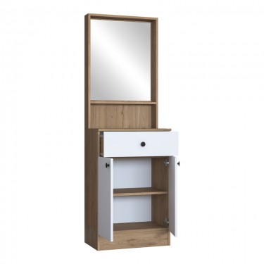 Έπιπλο εισόδου Rockder λευκό με φυσική απόχρωση μελαμίνης 60x35.5x182.8εκ Υλικό: MELAMINE - GLASS 182-000101