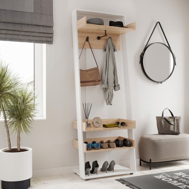 Έπιπλο εισόδου Sciove σε λευκή-φυσική απόχρωση 70x40x200εκ Υλικό: Laminated chipboard 16 mm 184-000120