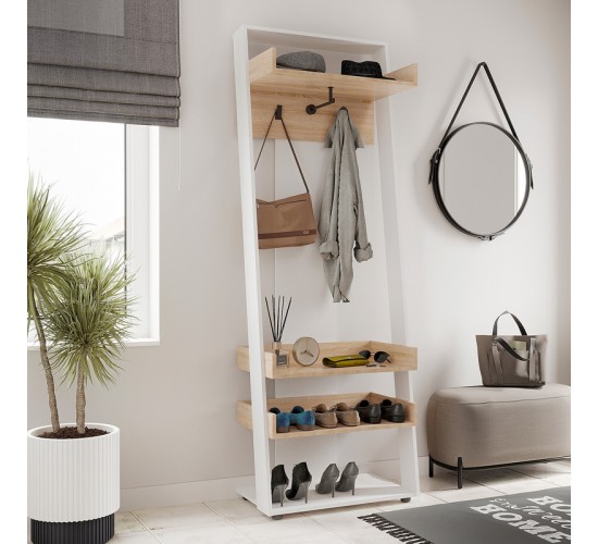 Έπιπλο εισόδου Sciove σε λευκή-φυσική απόχρωση 70x40x200εκ Υλικό: Laminated chipboard 16 mm 184-000120