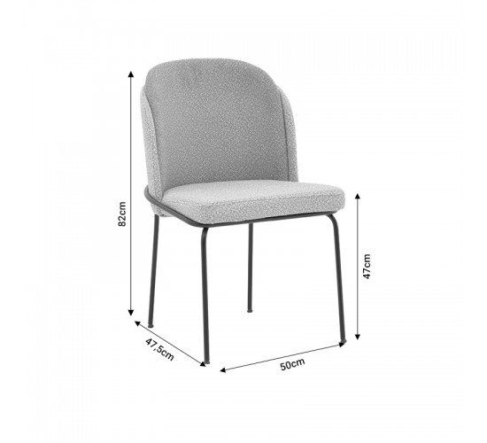 Καρέκλα Dore εκρού-γκρι μπουκλέ ύφασμα-μαύρο μέταλλο 50x47.5x82εκ Υλικό: METAL - PLYWOOD -  TEDDY FABRIC 190-000061