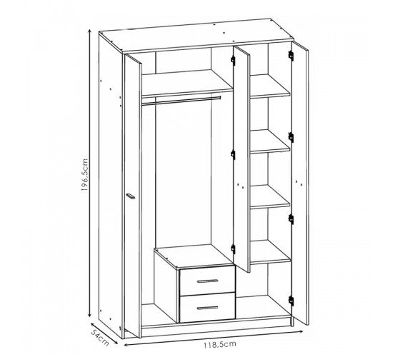 Ντουλάπα ρούχων Serenity τρίφυλλη sonoma-λευκό 118.5x54x196.5εκ Υλικό: CLIPBOARD WITH MELAMINE COATING 16mm - MDF 192-000019