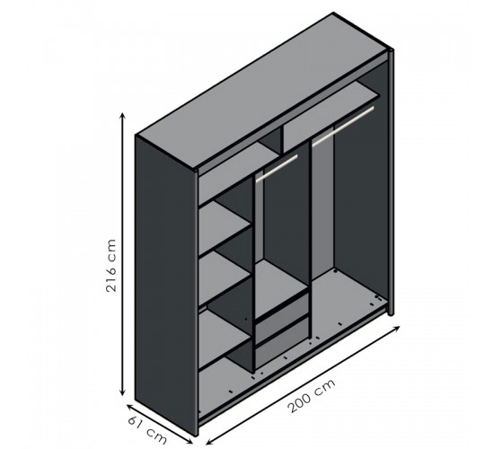 Ντουλάπα ρούχων Elodie τρίφυλλη καθρέπτης συρόμενη sonoma 200x61x216εκ Υλικό: CLIPBOARD WITH MELAMINE COATING 16mm - MDF 192-000024