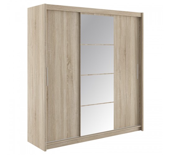 Ντουλάπα ρούχων Elodie τρίφυλλη καθρέπτης συρόμενη sonoma 200x61x216εκ Υλικό: CLIPBOARD WITH MELAMINE COATING 16mm - MDF 192-000024