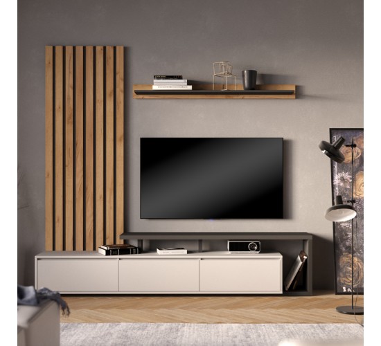 Σύνθετο σαλονιού Claironse ανθρακί μελαμίνης 225x37.6x210εκ Υλικό: CHIPBOARD MELAMINE 192-000037 Σύνθετο σαλονιού Claironse ανθρακί μελαμίνης 225x37.6x210εκ Υλικό: CHIPBOARD MELAMINE 192-000037