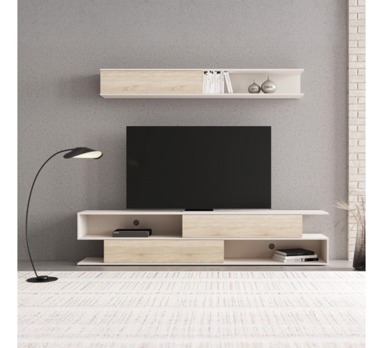 Σύνθετο σαλονιού Brick σε oak-κρεμ απόχρωση 240x40x50.4εκ Υλικό: CHIPBOARD MELAMINE 192-000045