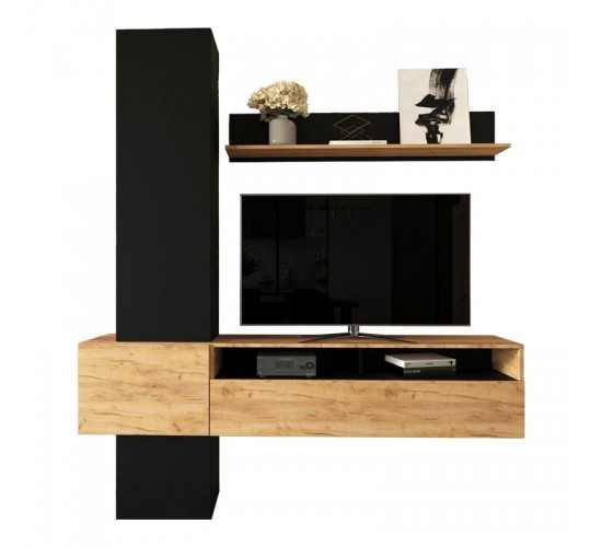 Σύνθετο σαλονιού Wendy σε oak-μαύρη απόχρωση 195.1x37.3x219.1εκ Υλικό: CHIPBOARD MELAMINE 192-000046