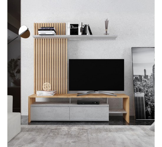 Σύνθετο σαλονιού Neo σε oak-γκρι απόχρωση 190x40x200εκ Υλικό: CHIPBOARD MELAMINE 192-000047