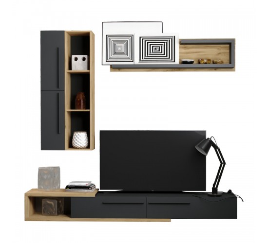 Σύνθετο σαλονιού Calvados σε oak-ανθρακί απόχρωση Υλικό: CHIPBOARD MELAMINE 192-000048