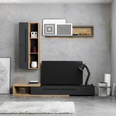 Σύνθετο σαλονιού Calvados σε oak-ανθρακί απόχρωση Υλικό: CHIPBOARD MELAMINE 192-000048