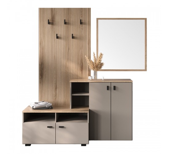 Έπιπλο εισόδου Ebro σε oak-cappuccino απόχρωση 150.3x41.2x204.7εκ Υλικό: CHIPBOARD MELAMINE 192-000049