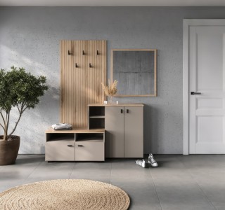 Έπιπλο εισόδου Ebro σε oak-cappuccino απόχρωση 150.3x41.2x204.7εκ Υλικό: CHIPBOARD MELAMINE 192-000049