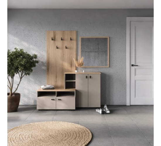 Έπιπλο εισόδου Ebro σε oak-cappuccino απόχρωση 150.3x41.2x204.7εκ Υλικό: CHIPBOARD MELAMINE 192-000049