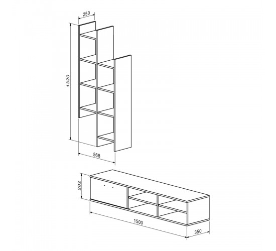 Σύνθετο σαλονιού Sarona oak 150x35x160εκ Υλικό: CHIPBOARD MELAMINE 192-000057