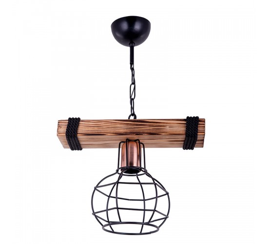 Φωτιστικό οροφής μονόφωτο PWL-1033 Ε27 καρυδί-μαύρο 28.5x15x50εκ Υλικό: METAL - WOOD - ROPE 193-000001