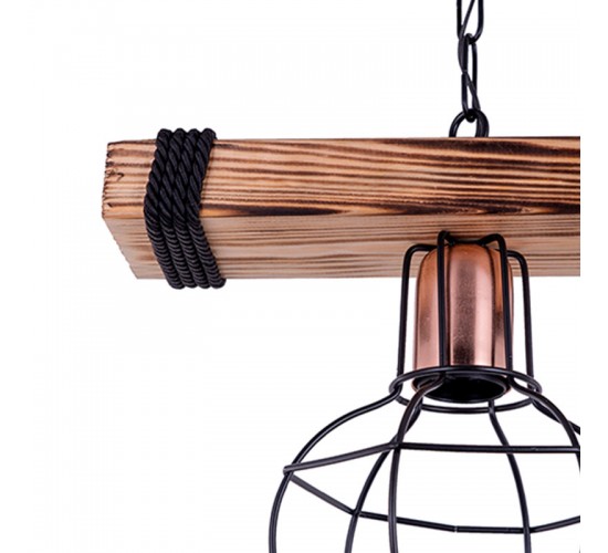 Φωτιστικό οροφής μονόφωτο PWL-1033 Ε27 καρυδί-μαύρο 28.5x15x50εκ Υλικό: METAL - WOOD - ROPE 193-000001