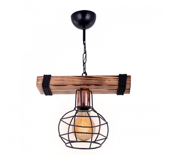 Φωτιστικό οροφής μονόφωτο PWL-1033 Ε27 καρυδί-μαύρο 28.5x15x50εκ Υλικό: METAL - WOOD - ROPE 193-000001