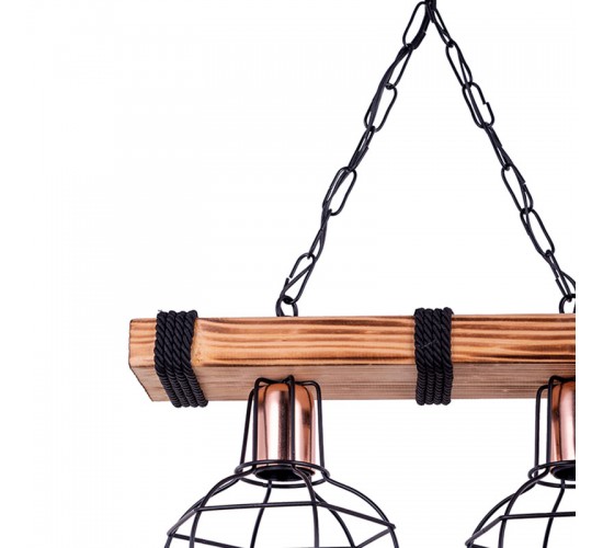 Φωτιστικό οροφής δίφωτο PWL-1033 Ε27 καρυδί-μαύρο 40x15x60εκ Υλικό: METAL - WOOD - ROPE 193-000005