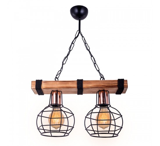Φωτιστικό οροφής δίφωτο PWL-1033 Ε27 καρυδί-μαύρο 40x15x60εκ Υλικό: METAL - WOOD - ROPE 193-000005