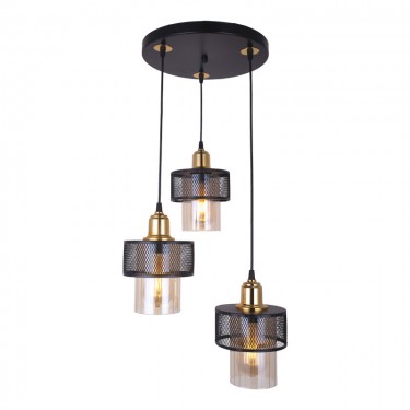 Φωτιστικό οροφής τρίφωτο PWL-1045 Ε27 μαύρο-χρυσό Φ30x85εκ Υλικό: METAL - GLASS 193-000015