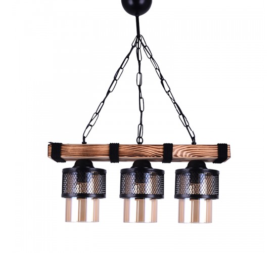 Φωτιστικό οροφής τρίφωτο PWL-1046 Ε27 μαύρο-καρυδί 50x15x65εκ Υλικό: METAL - GLASS - ROPE 193-000016