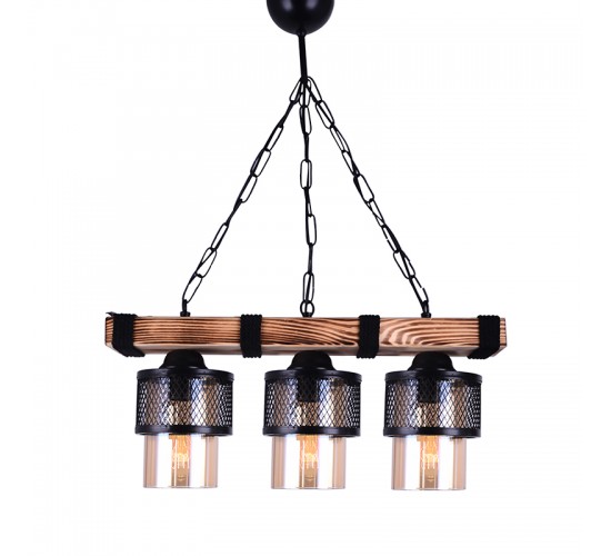 Φωτιστικό οροφής τρίφωτο PWL-1046 Ε27 μαύρο-καρυδί 50x15x65εκ Υλικό: METAL - GLASS - ROPE 193-000016