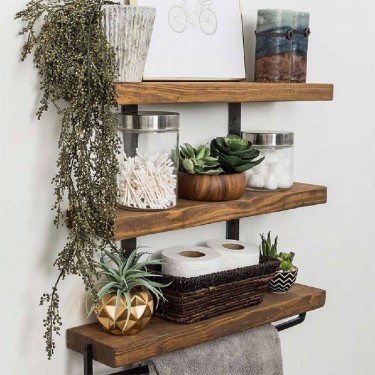 Ραφιέρα τοίχου Suny μασίφ ξύλο πεύκου καρυδί-μαύρο 75x9x68εκ Υλικό: SOLID WOOD 25mm - METAL 197-000028