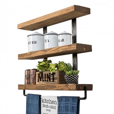 Ραφιέρα τοίχου Suny μασίφ ξύλο πεύκου καρυδί-μαύρο 75x9x68εκ Υλικό: SOLID WOOD 25mm - METAL 197-000028