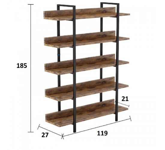 Βιβλιοθήκη Almond καρυδί-μαύρο 119x27x185εκ Υλικό: CHIPBOARD 18mm- METAL 40x20mm 197-000035 Βιβλιοθήκη Almond καρυδί-μαύρο 119x27x185εκ Υλικό: CHIPBOARD 18mm- METAL 40x20mm 197-000035