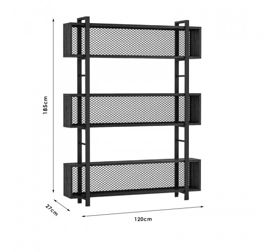 Βιβλιοθήκη Fifer καρυδί-μαύρο 120x27x185εκ Υλικό: 18 MM PARTICLE BOARD SHELVES - 40x20 MM SKELETON - DECORATIVE WIRE BACKBOARD 197-000059