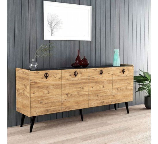 Μπουφές Jeslie μελαμίνης oak-ανθρακί 180x40x79εκ Υλικό: CHIPBOARD MELAMINE 197-000207