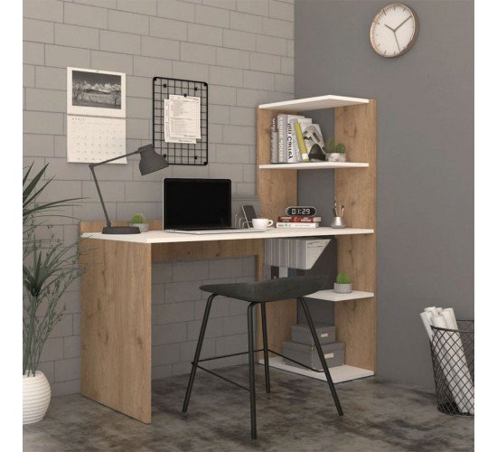Γραφείο εργασίας με βιβλιοθήκη Caolin μελαμίνης oak-λευκό 110x52x140εκ Υλικό: CHIPBOARD MELAMINE 197-000218